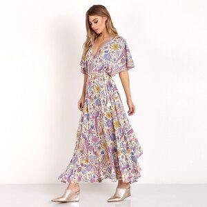 Spell  & The Gypsy Romantic Flounce Lovebird Half Moon Gown Chamomile XS b159